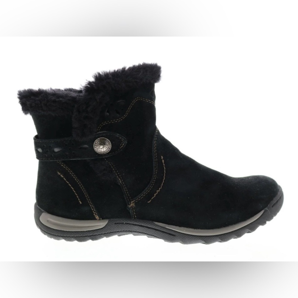 Earth Origins Black Suede Leather and  Faux Fur Lined Ankle Boots Size 6.5